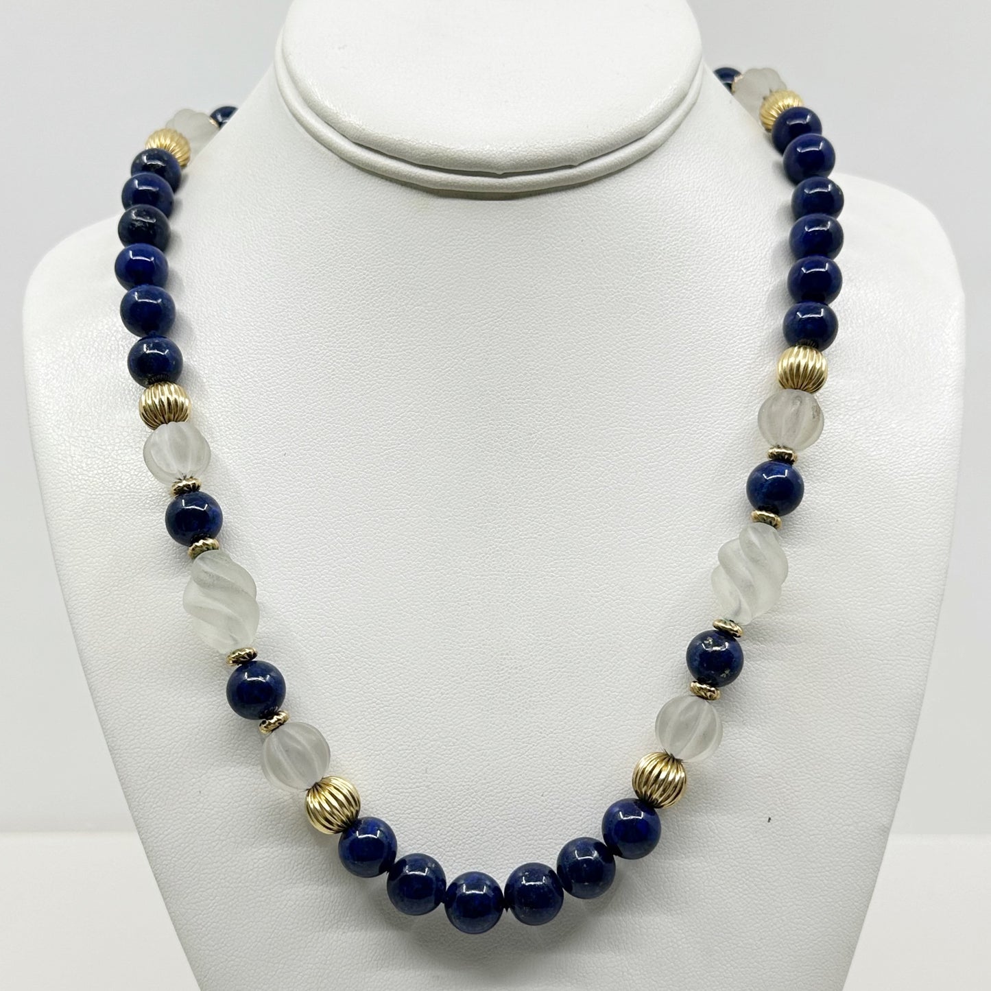 Vintage 14k Gold filled lapis lazuli & rock crystal bead necklace