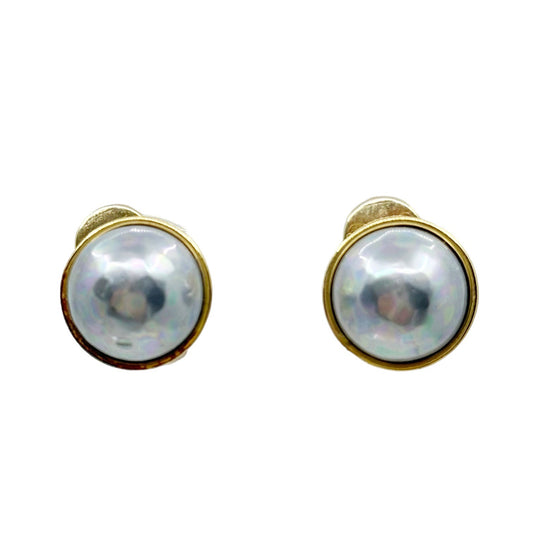 Majorica Gold Vermeil sterling silver gray mabe pearl earrings