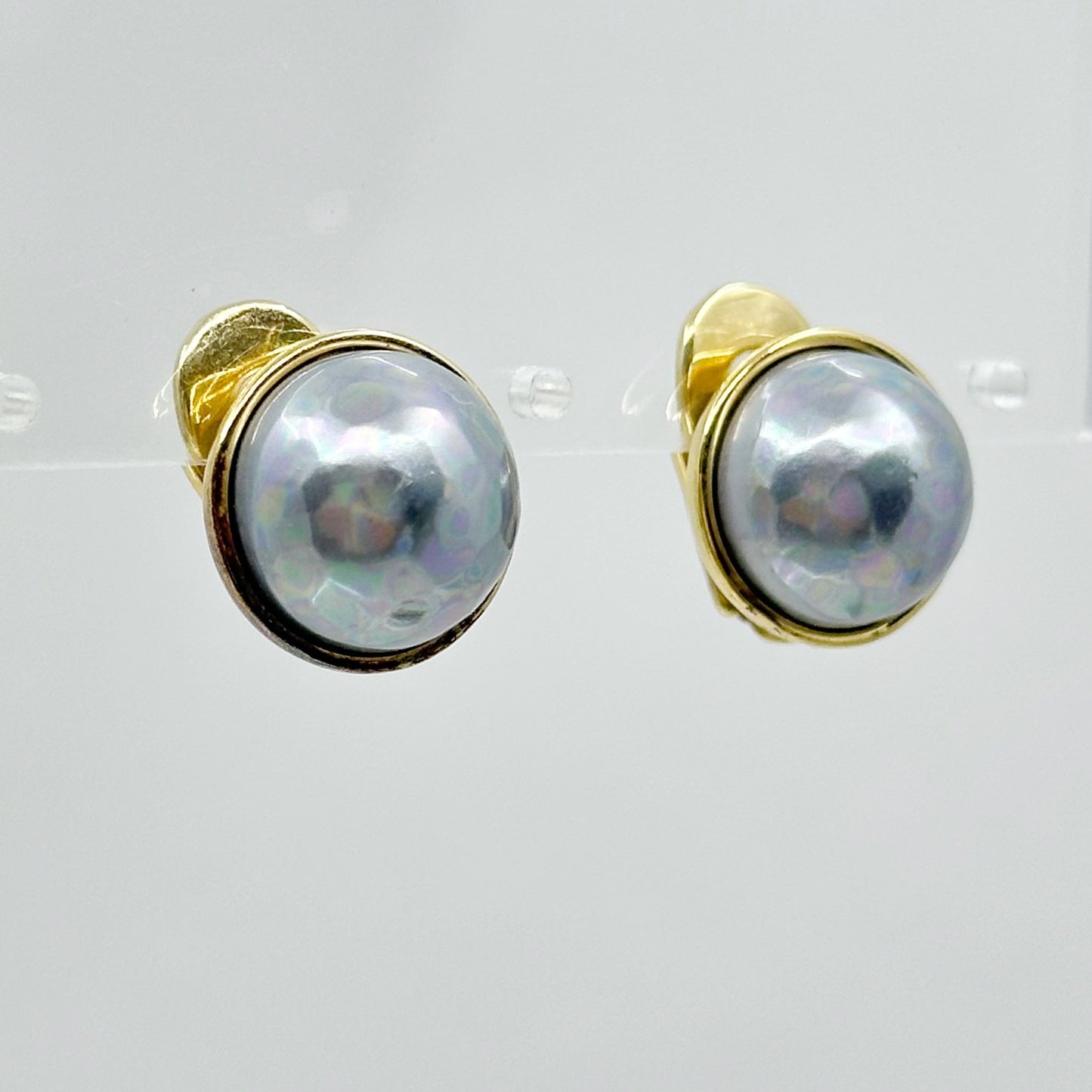 Majorica Gold Vermeil sterling silver gray mabe pearl earrings