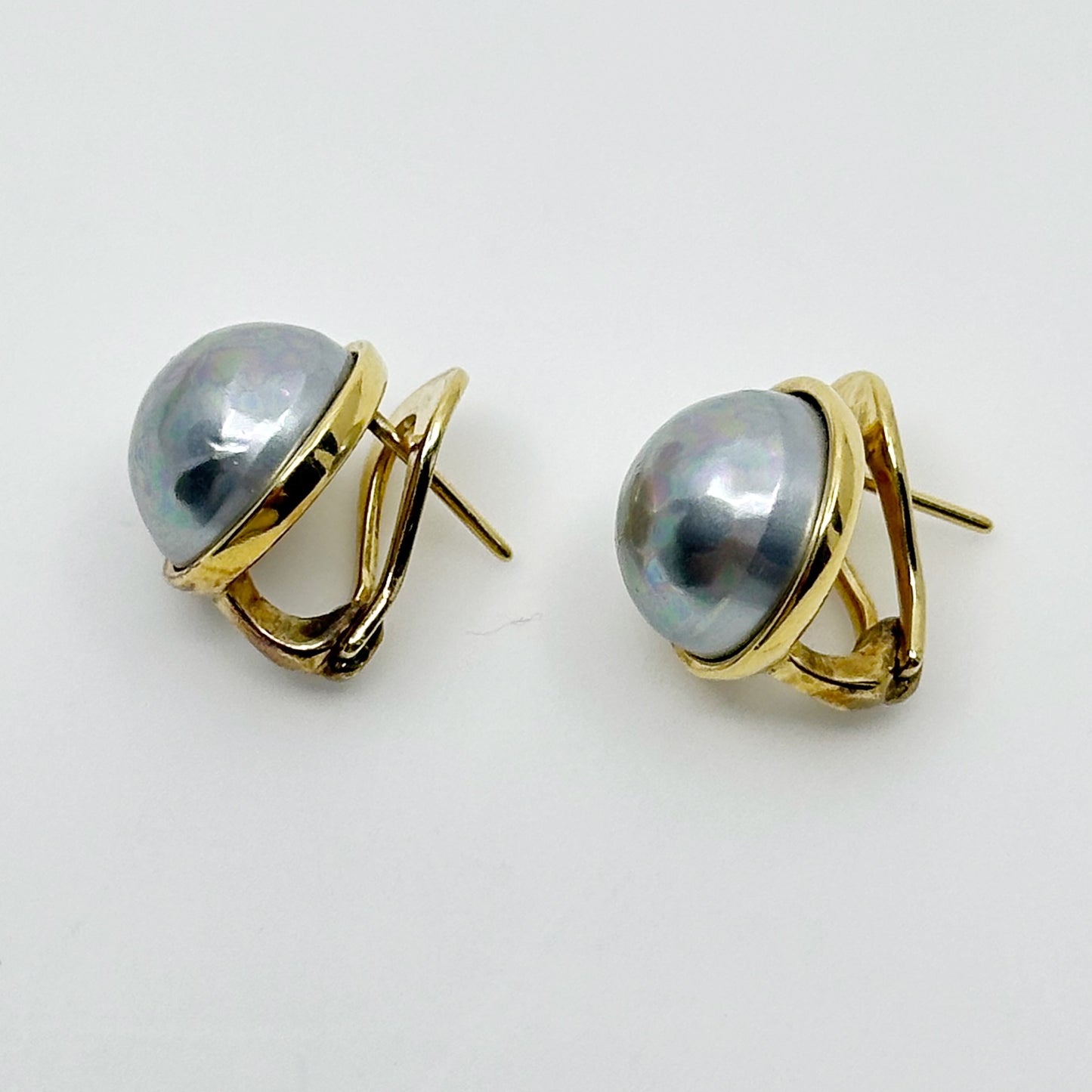 Majorica Gold Vermeil sterling silver gray mabe pearl earrings