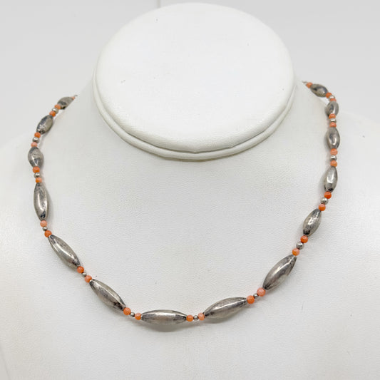 Zuni sterling silver coral bead necklace