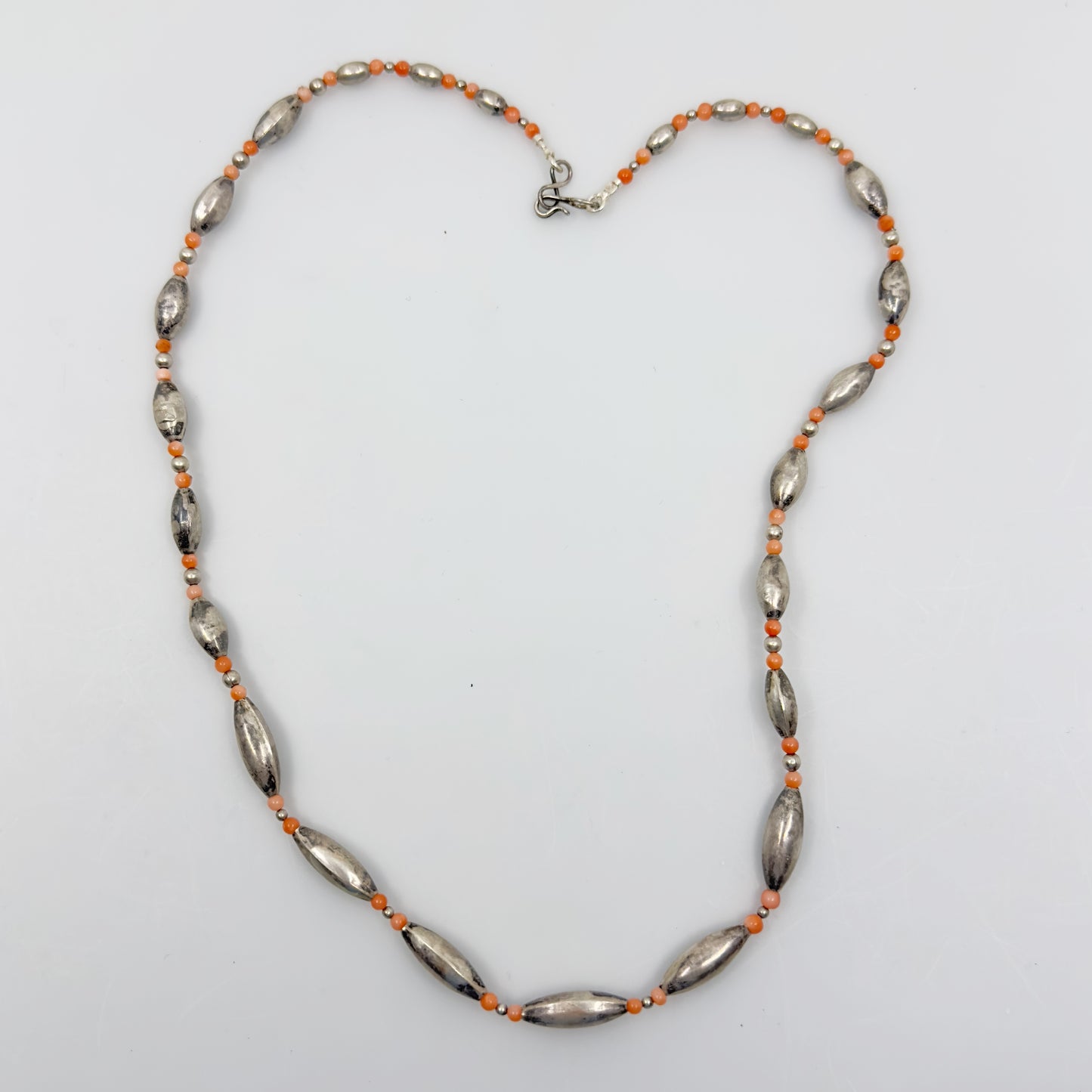 Zuni sterling silver coral bead necklace