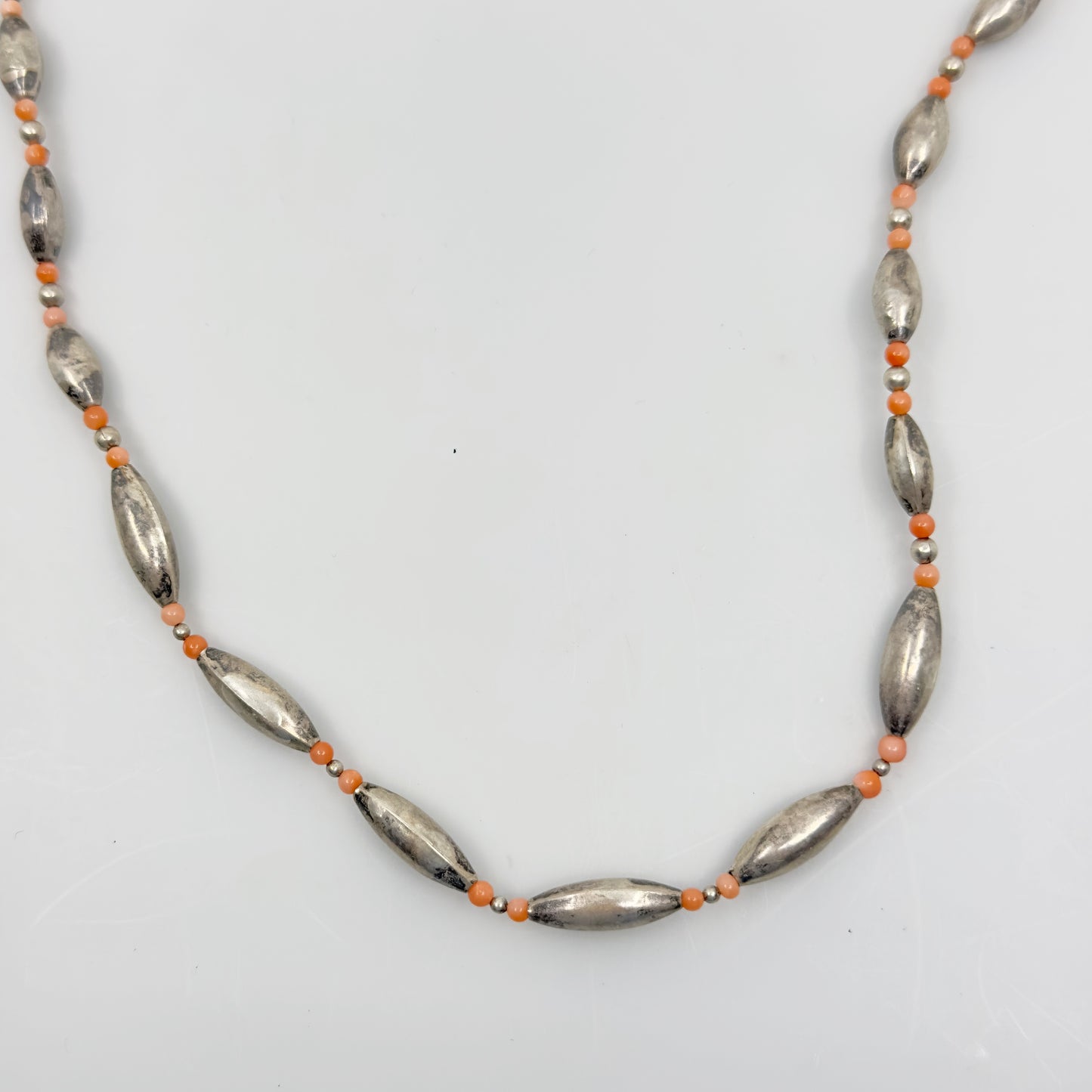 Zuni sterling silver coral bead necklace