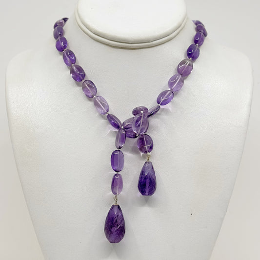 Hand made sterling silver amethyst bead wrap lariat necklace