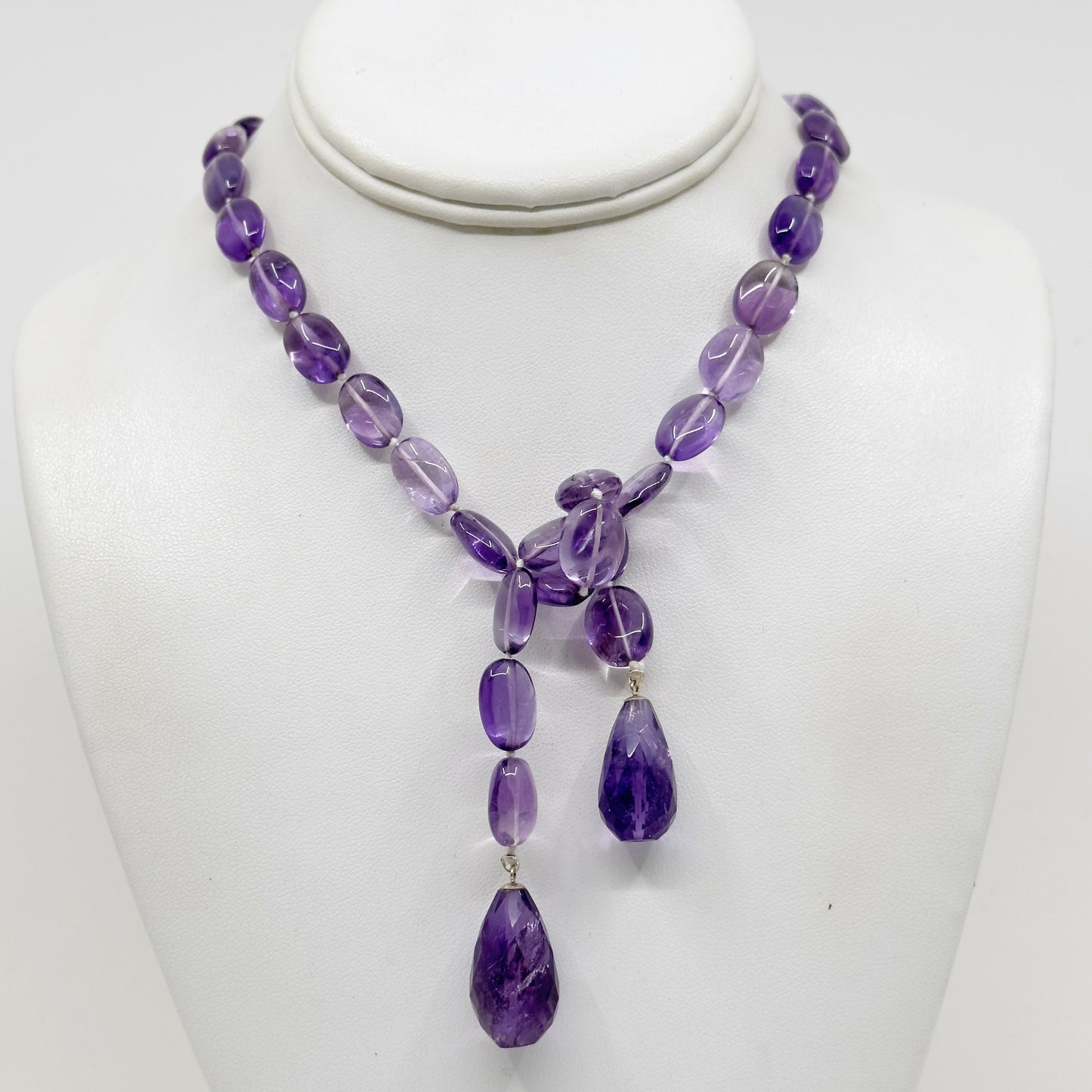 Hand made sterling silver amethyst bead wrap lariat necklace