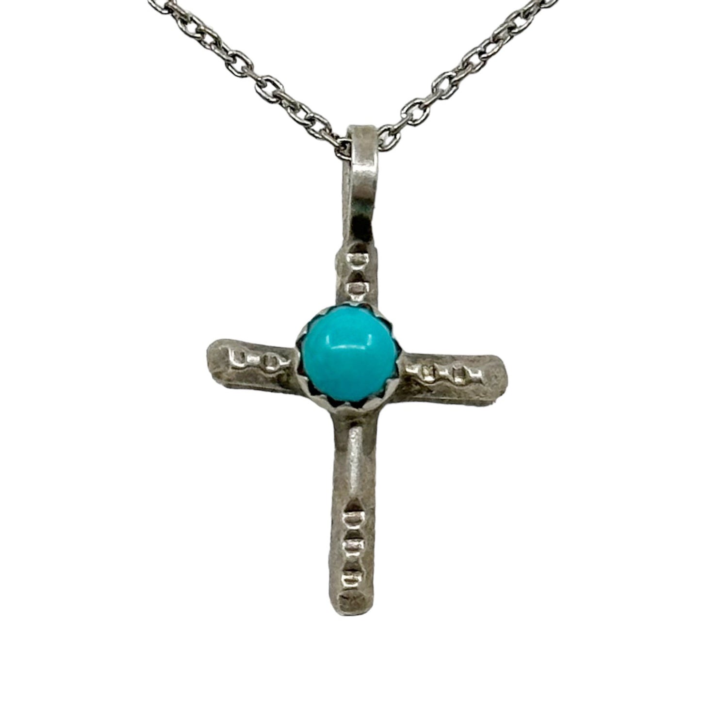 Zuni sterling silver turquoise cross pendant