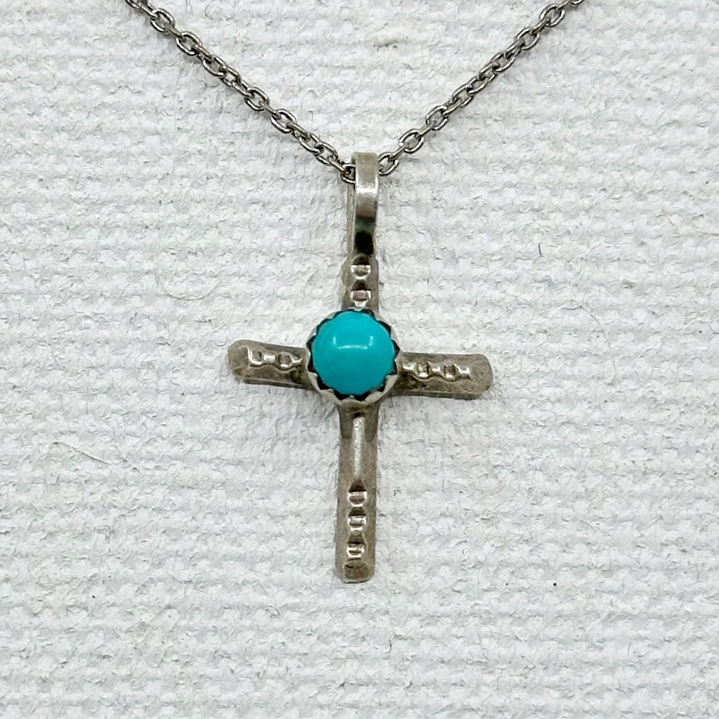 Zuni sterling silver turquoise cross pendant