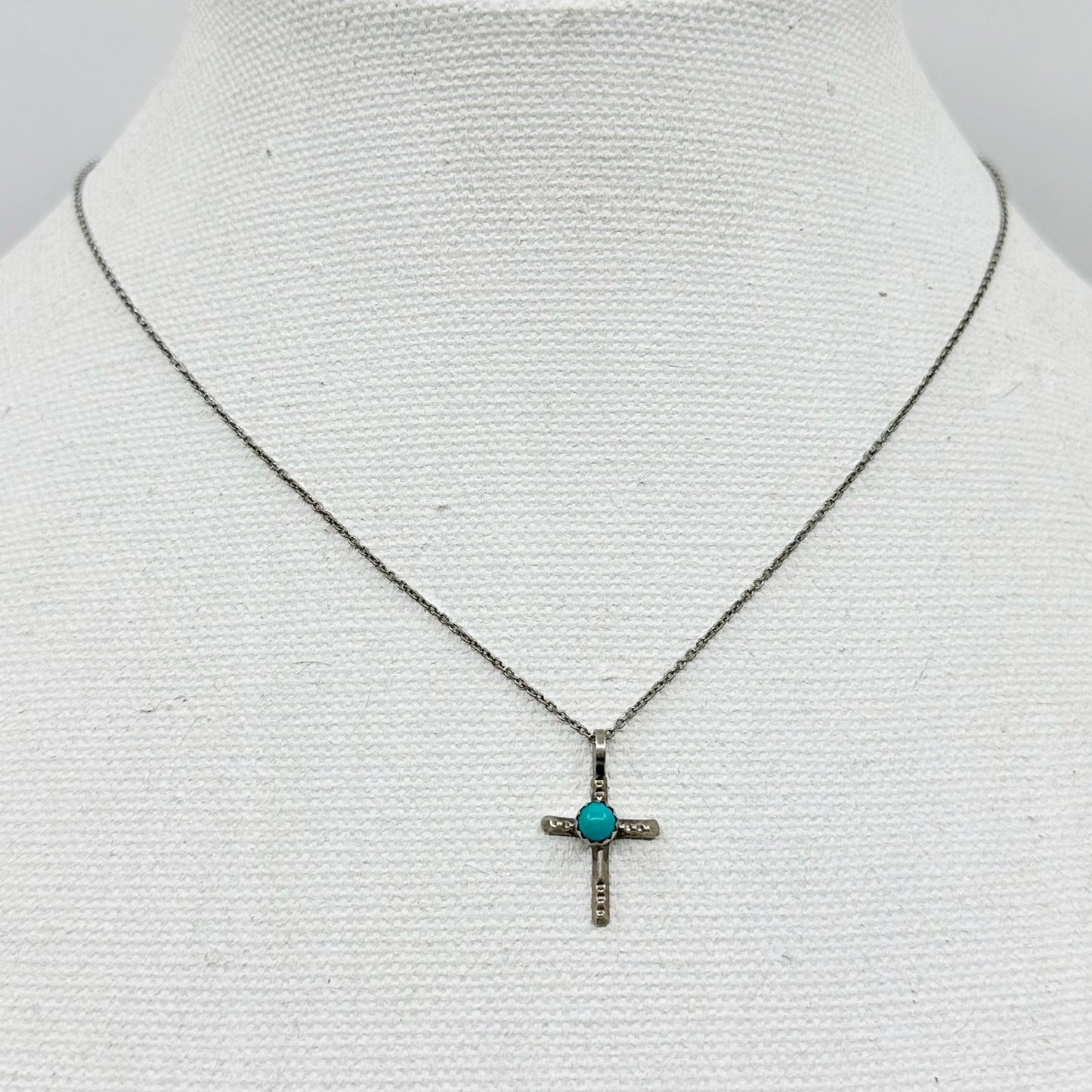 Zuni sterling silver turquoise cross pendant