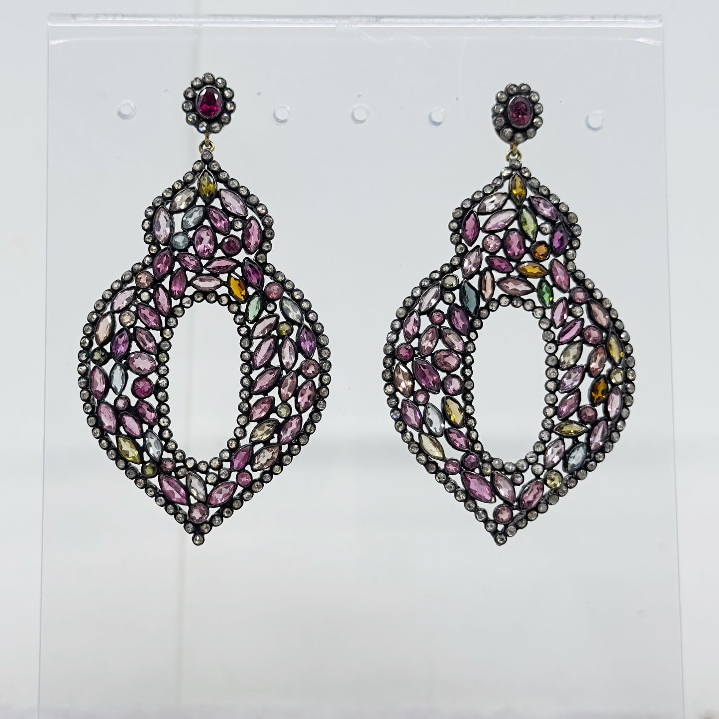 Sterling silver tourmaline & 2.5 carat rose cut diamond earrings