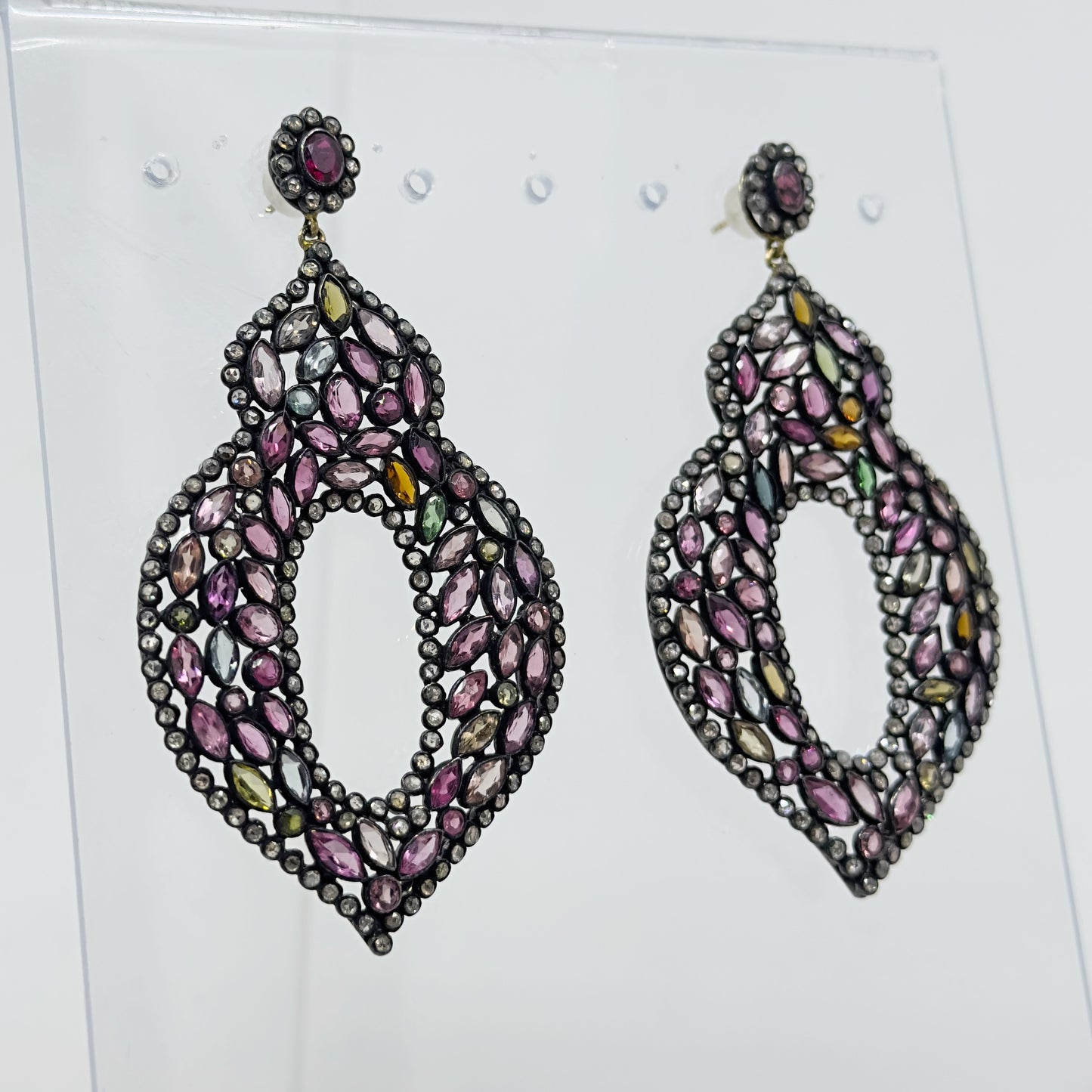 Sterling silver tourmaline & 2.5 carat rose cut diamond earrings