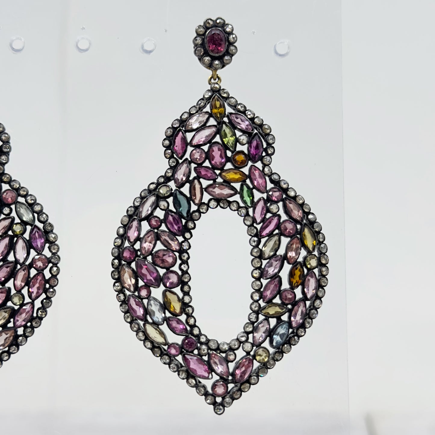 Sterling silver tourmaline & 2.5 carat rose cut diamond earrings