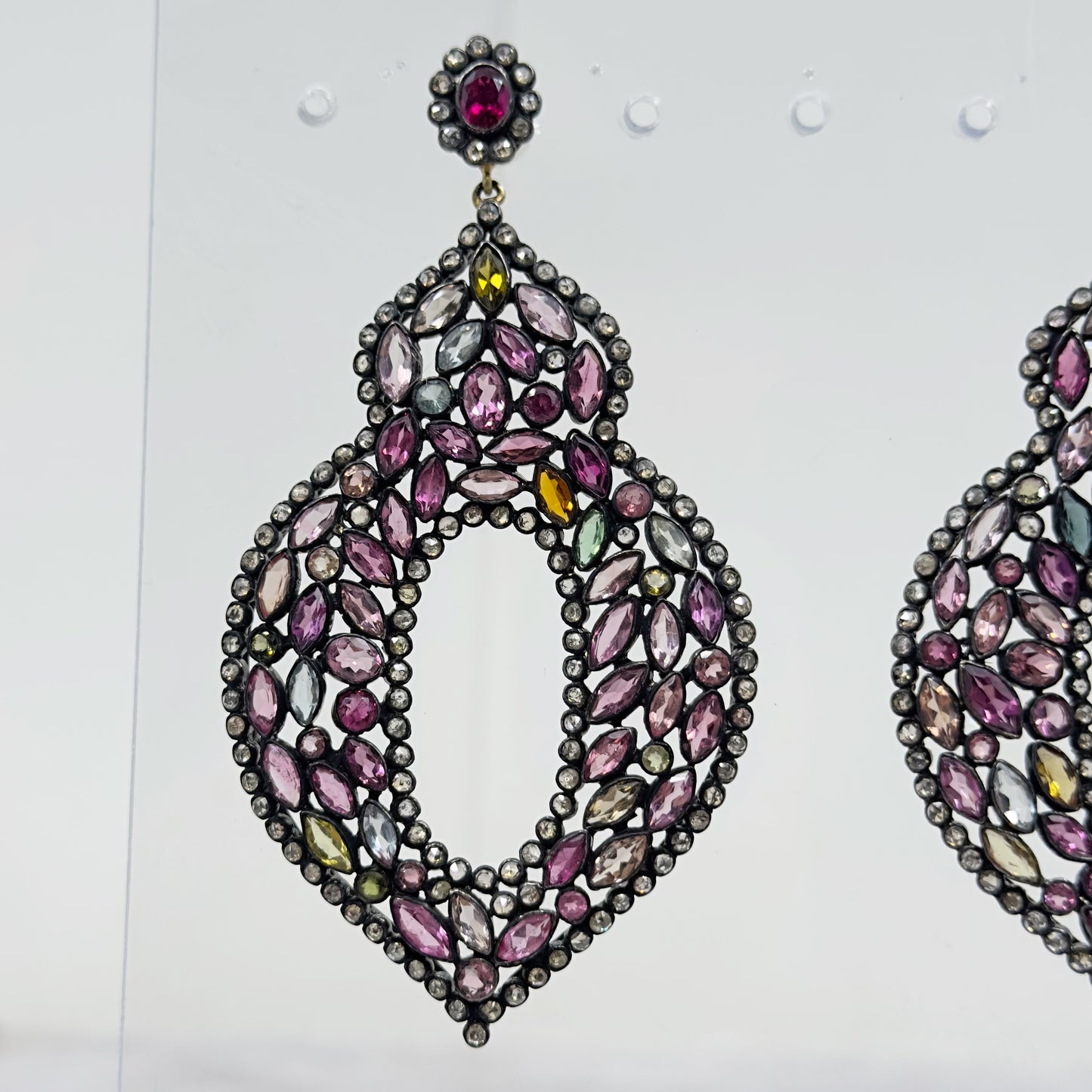 Sterling silver tourmaline & 2.5 carat rose cut diamond earrings