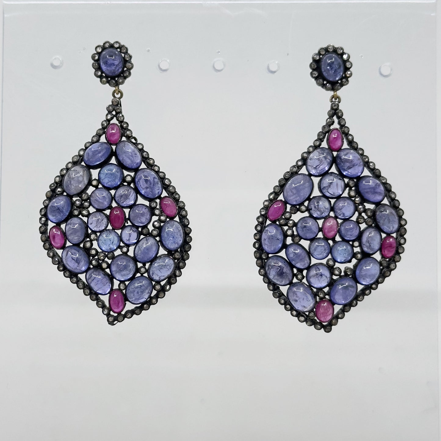 Sterling silver tanzanite ruby  & 2 carat rose cut diamond earrings