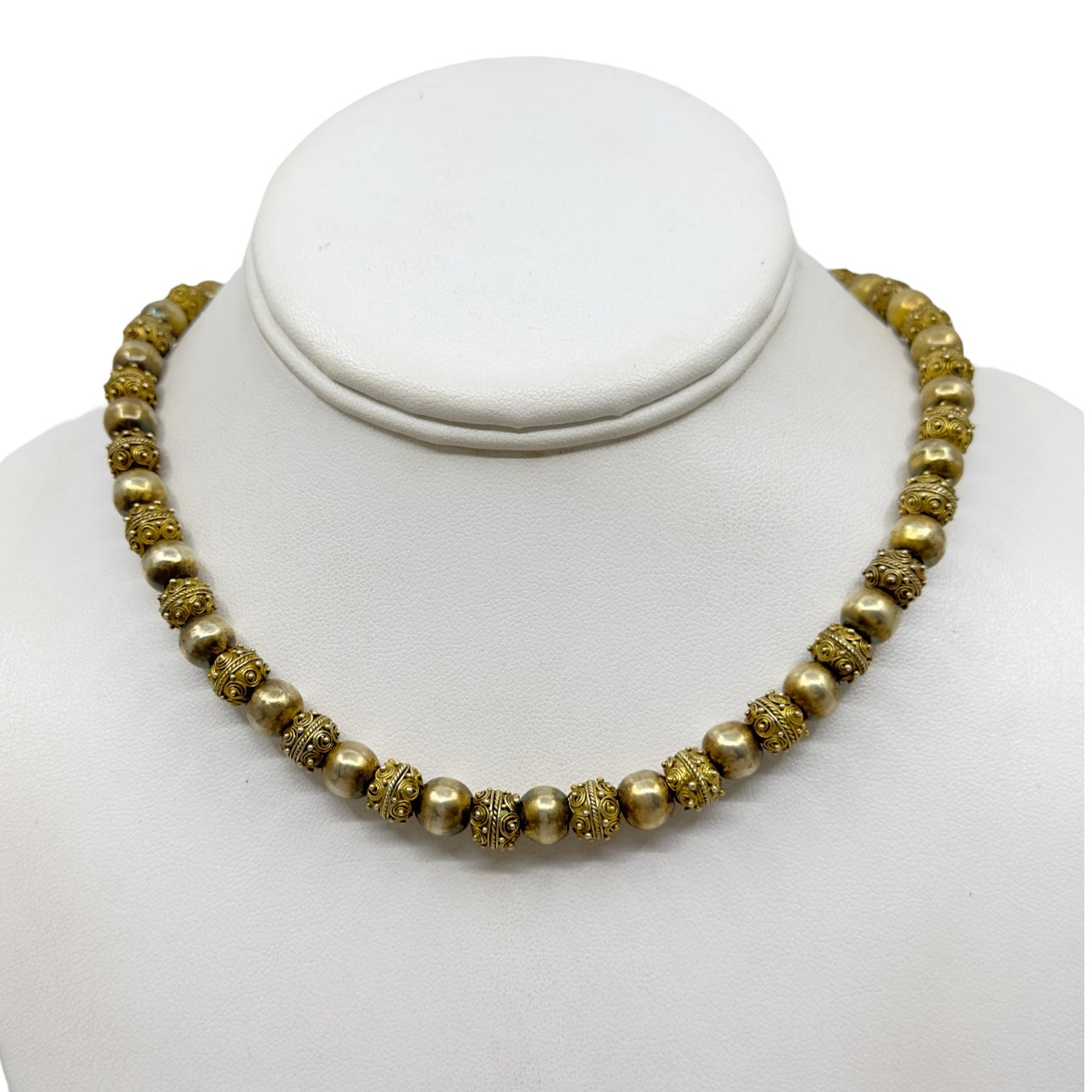 Vintage Gold over sterling silver Etruscan bead necklace