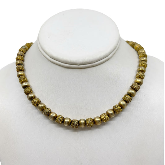 Vintage Gold over sterling silver Etruscan bead necklace