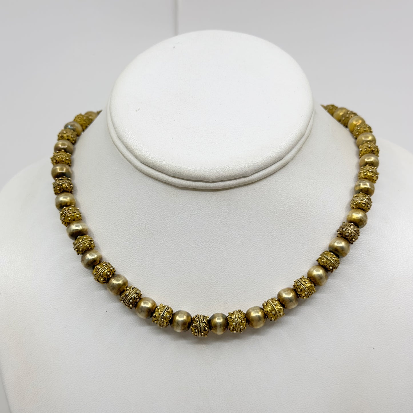 Vintage Gold over sterling silver Etruscan bead necklace