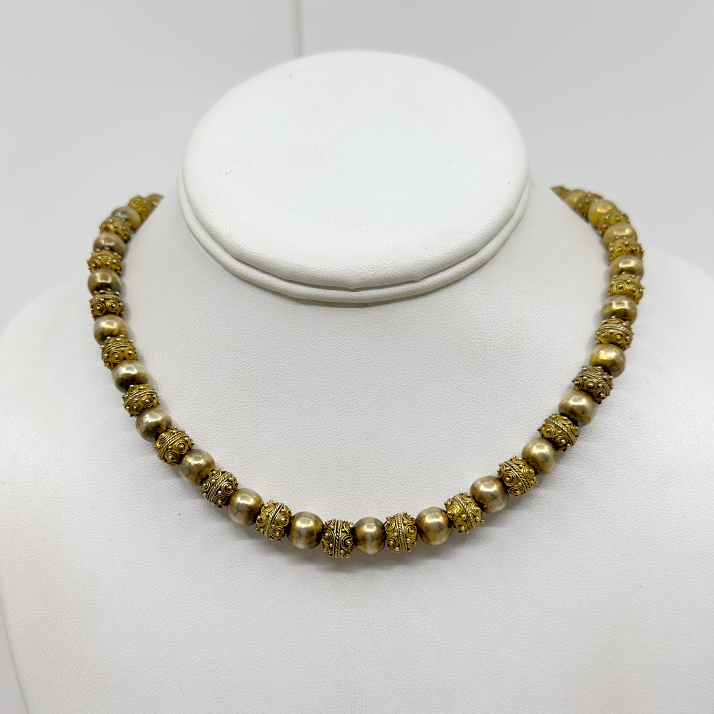 Vintage Gold over sterling silver Etruscan bead necklace