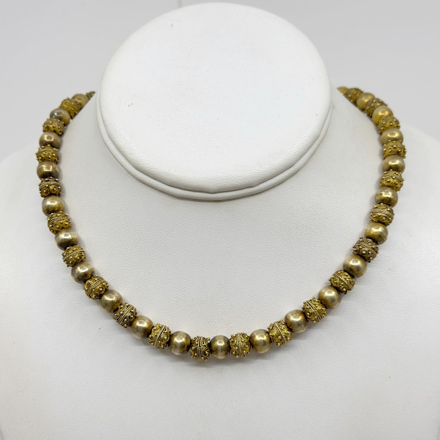 Vintage Gold over sterling silver Etruscan bead necklace