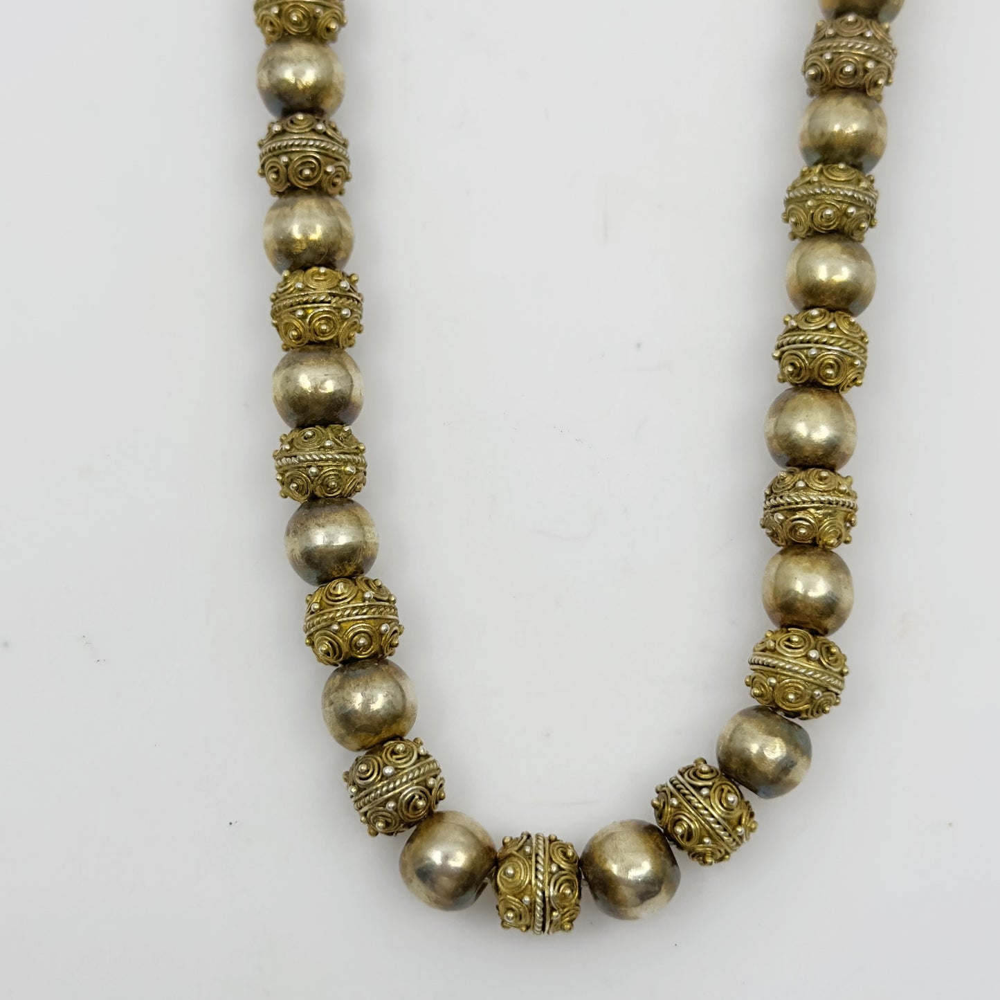 Vintage Gold over sterling silver Etruscan bead necklace