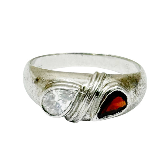 Sterling silver garnet & cubic zirconia ring - GM1167