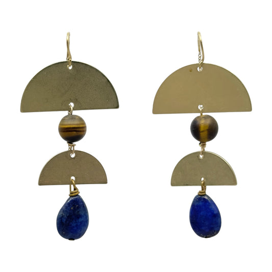 14k gold filled tiger eye & lapis lazuli earrings