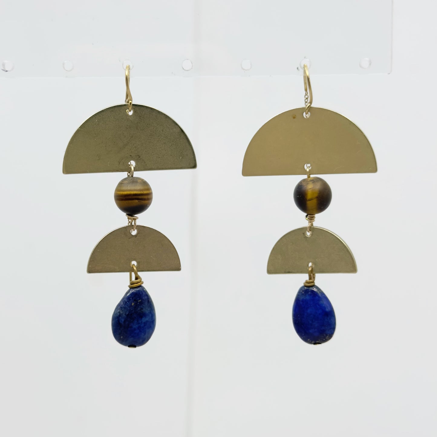 14k gold filled tiger eye & lapis lazuli earrings