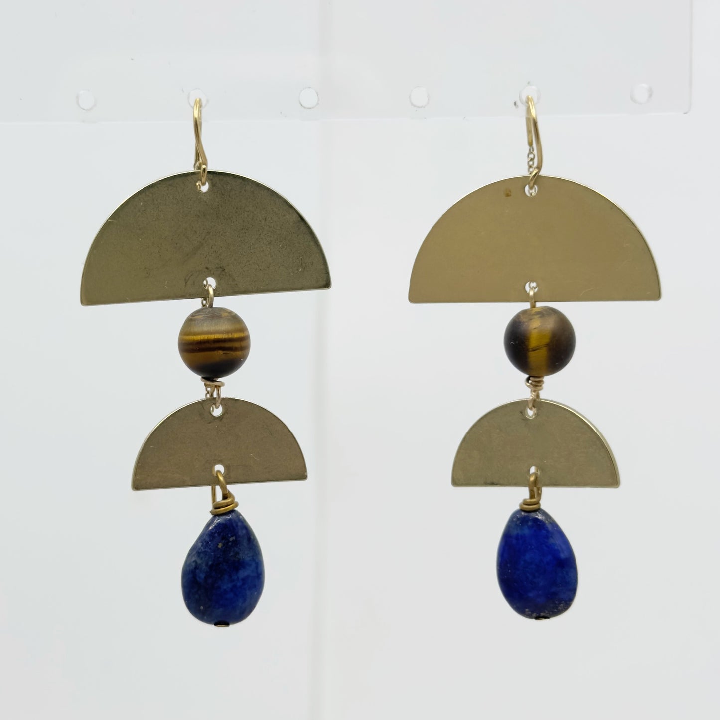 14k gold filled tiger eye & lapis lazuli earrings