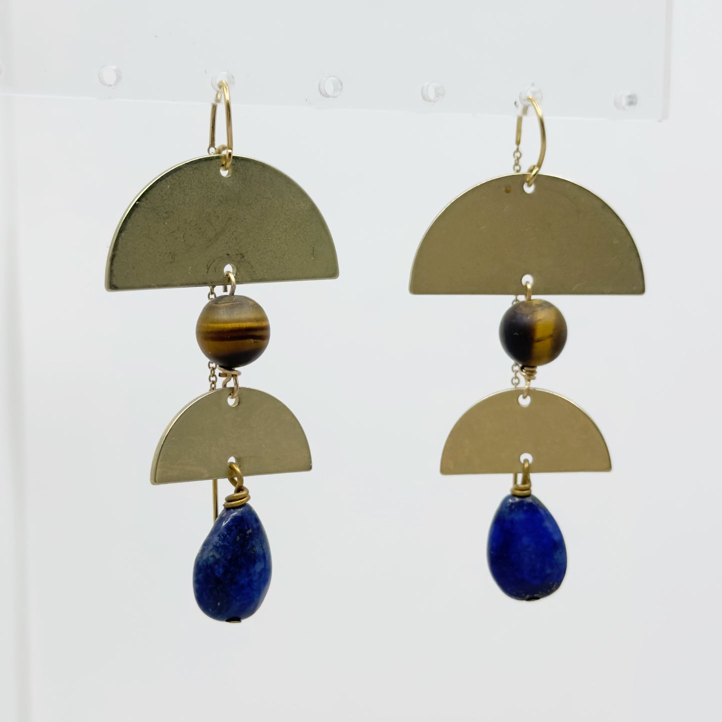 14k gold filled tiger eye & lapis lazuli earrings