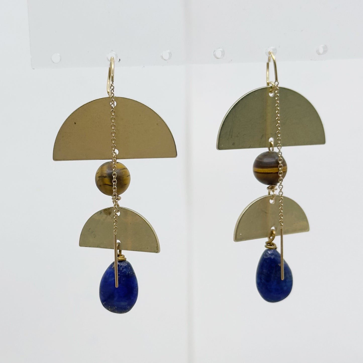 14k gold filled tiger eye & lapis lazuli earrings