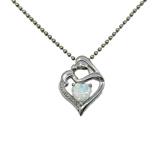 Sterling silver opal Mother & child heart pendant