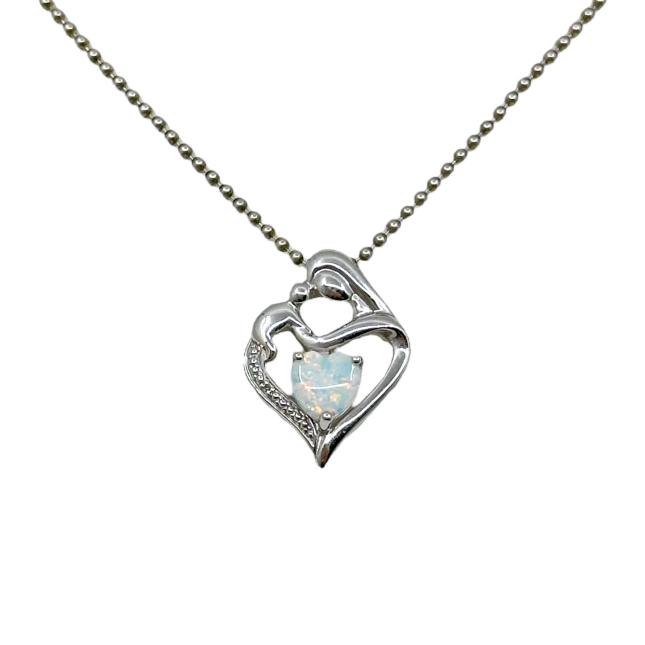 Sterling silver opal Mother & child heart pendant