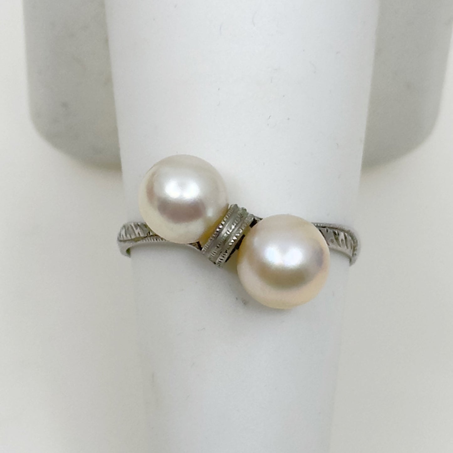 Art Deco Platinum akoya pearl ring