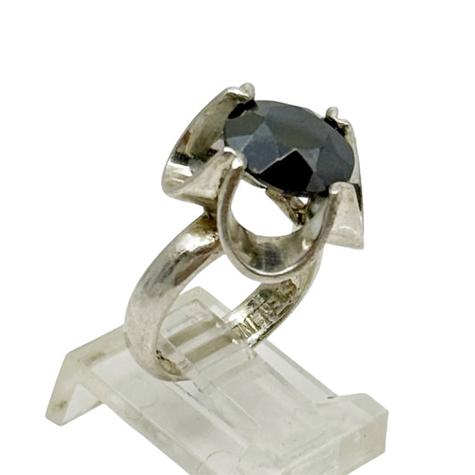 Vintage Taxco Mexico sterling silver Hematite ring - GM1172