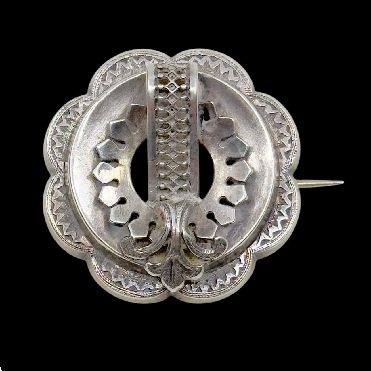 Victorian Mourning sterling silver locket brooch