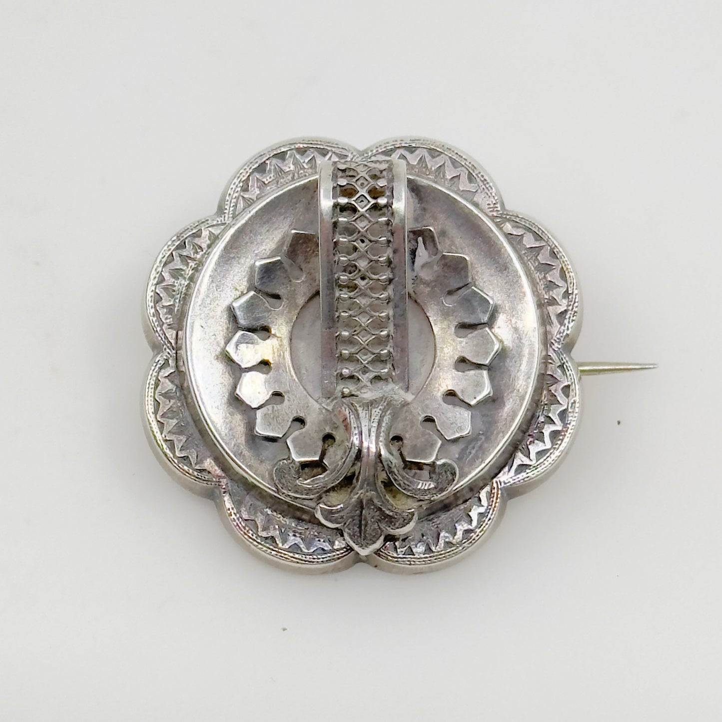 Victorian Mourning sterling silver locket brooch