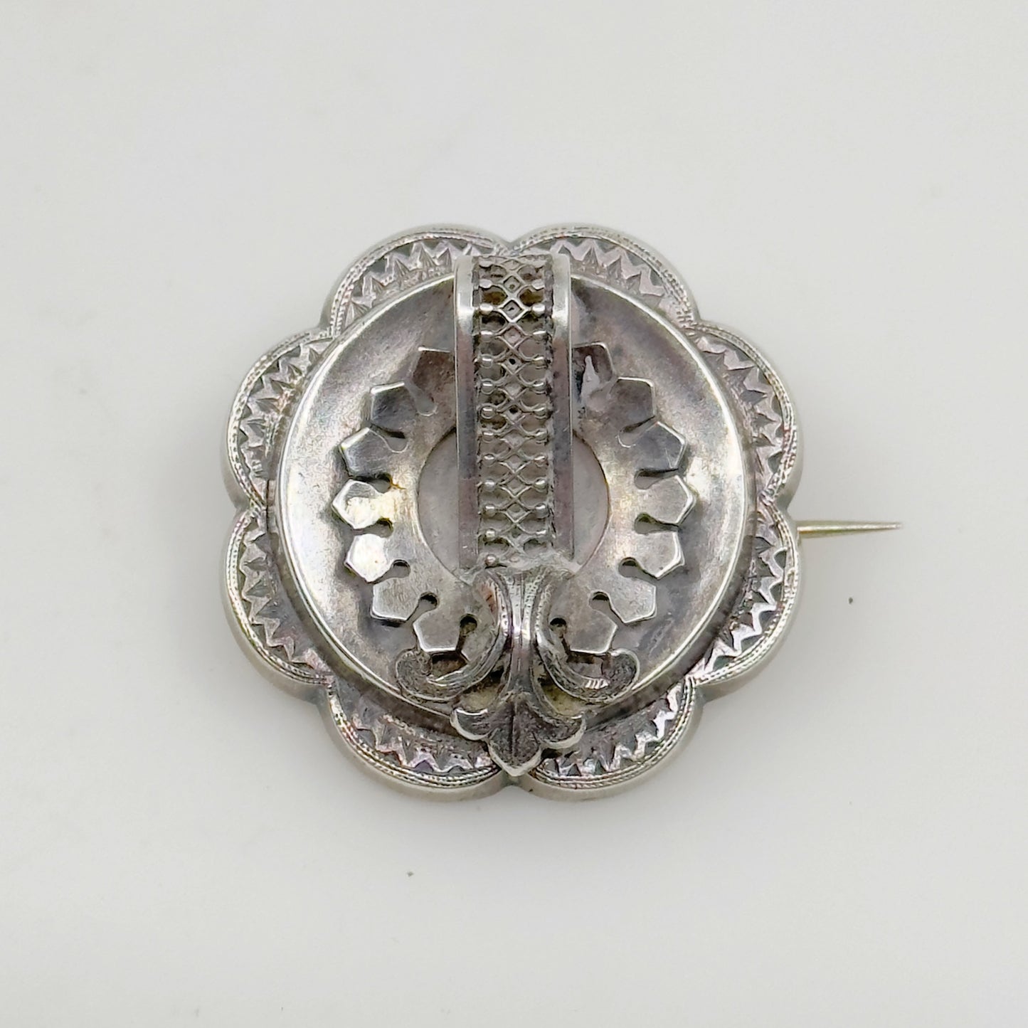 Victorian Mourning sterling silver locket brooch