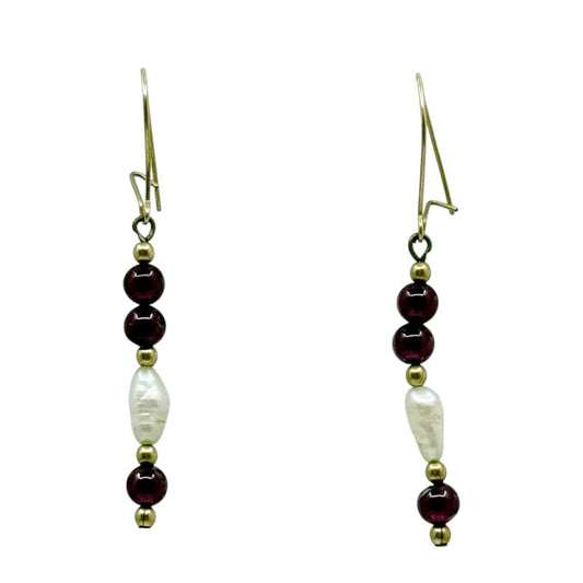 Hand Made 14k Gold filled garnet & pearl drop earrings - GM1176