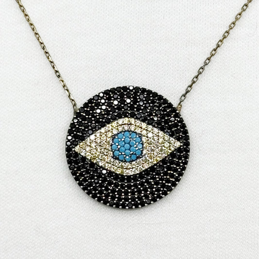 sterling silver evil eye turquoise & cubic zirconia necklace - GM1186
