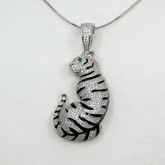 Sterling silver cubic zirconia enamel panther pendant GM1188