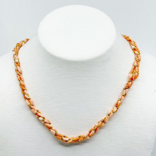 Vintage gold tone angel skin coral bead torsade necklace - GM1190