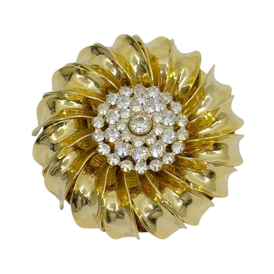Vintage Gold tone diamante rhinestone flower motif brooch - GM3013