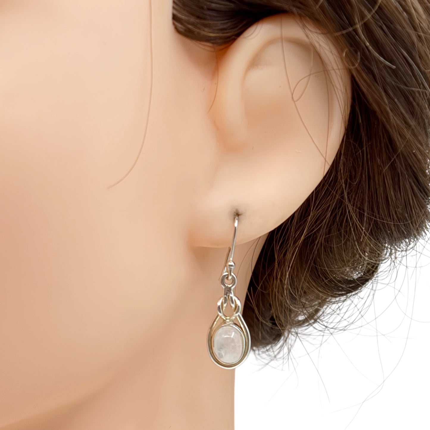 Sterling silver Moonstone cabochon drop earrings - GM128