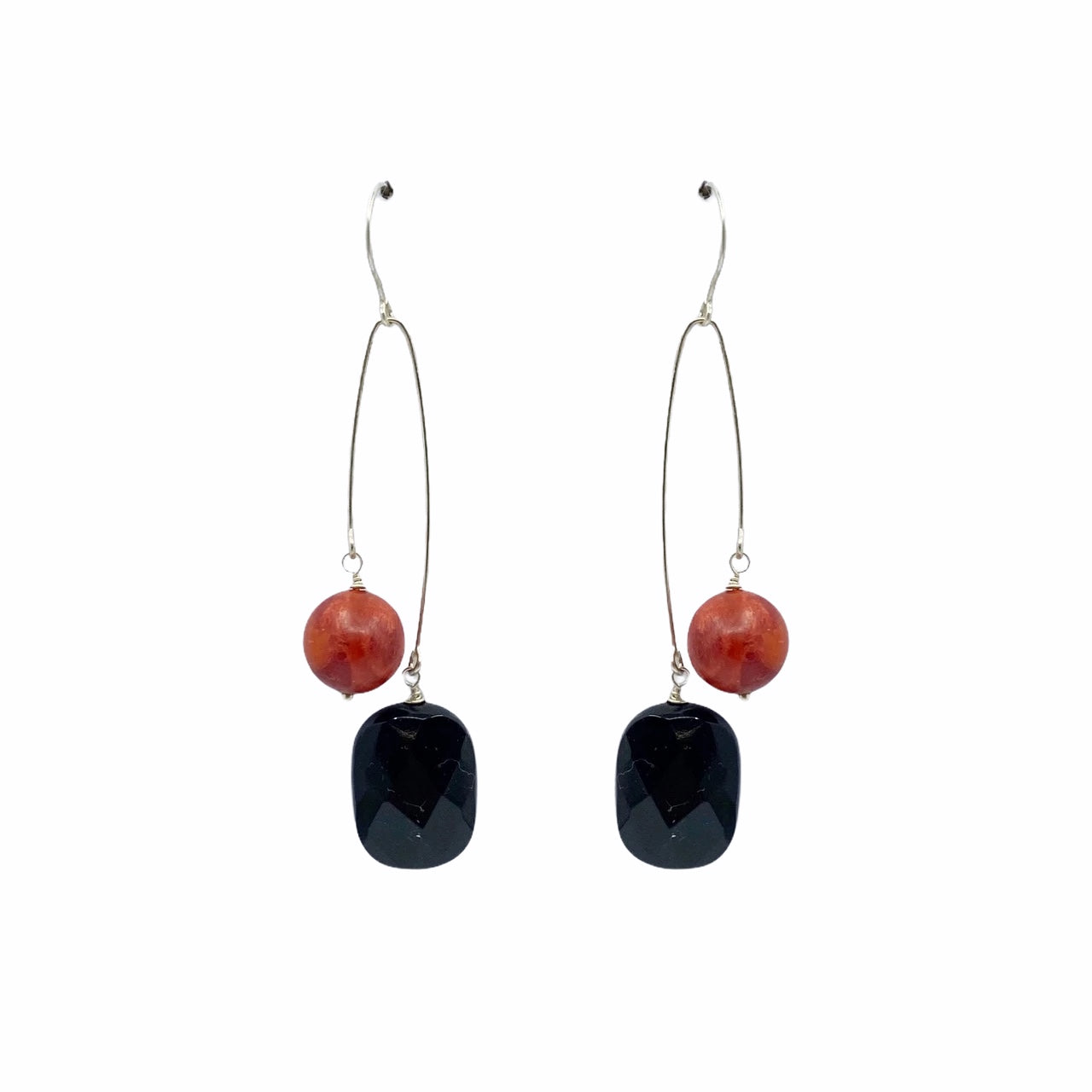 sterling silver onyx & coral earrings