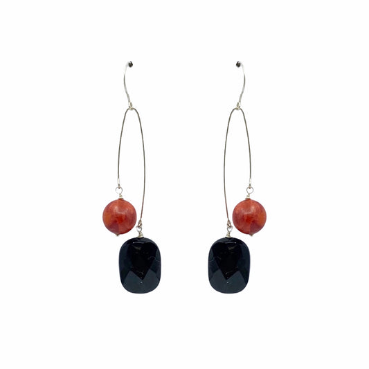 sterling silver onyx & coral earrings