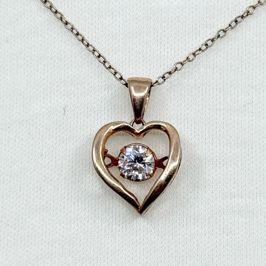 14k rose gold vermeil sterling silver cubic zirconia heart necklace GM699