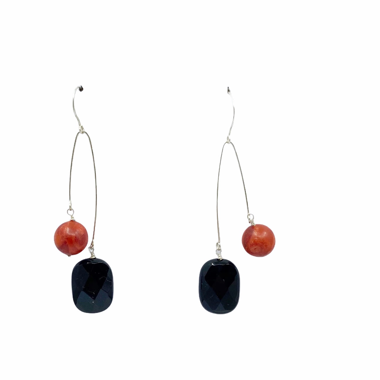 sterling silver onyx & coral earrings