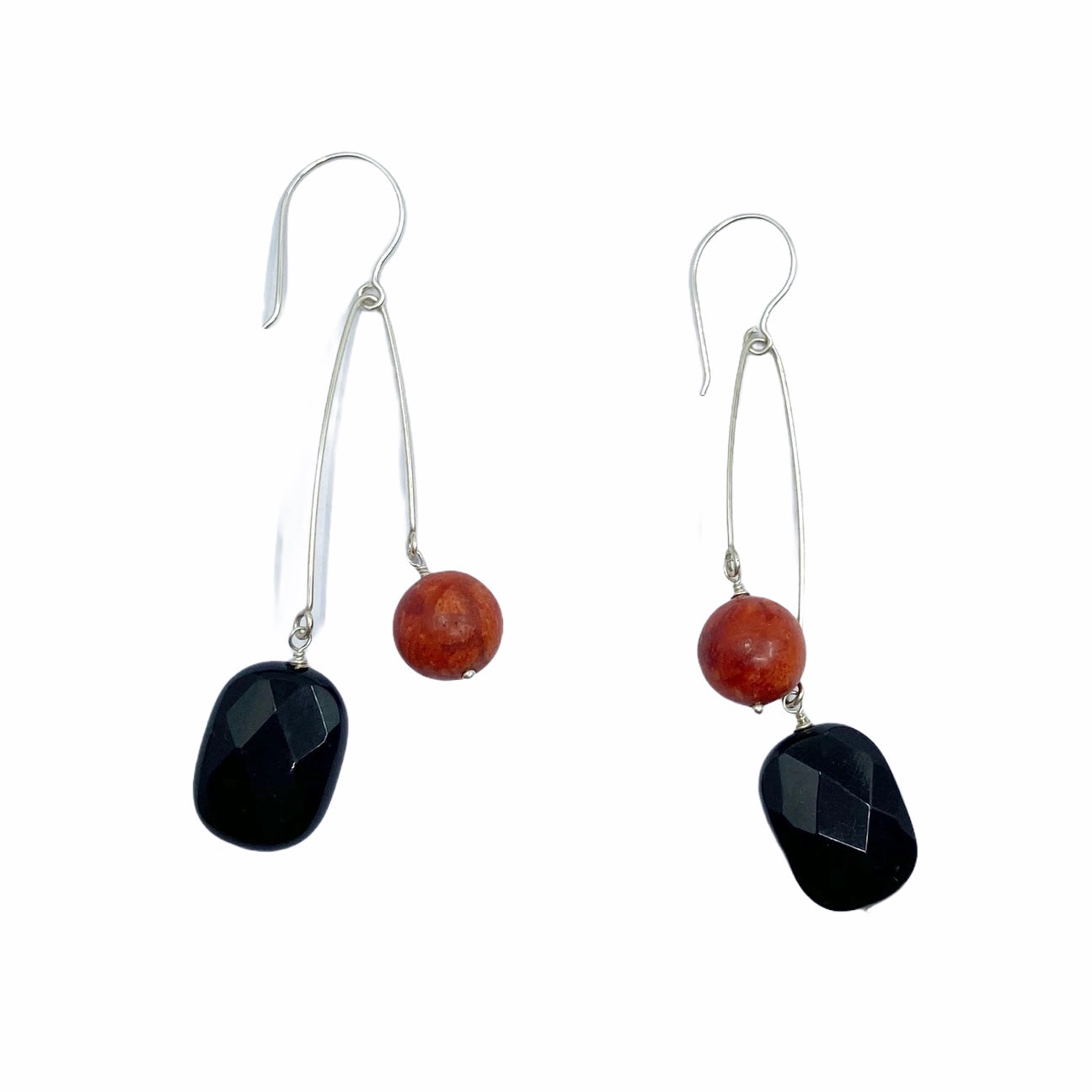 sterling silver onyx & coral earrings