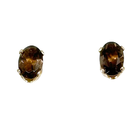 Gold Vermeil sterling silver smoky quartz stud earrings