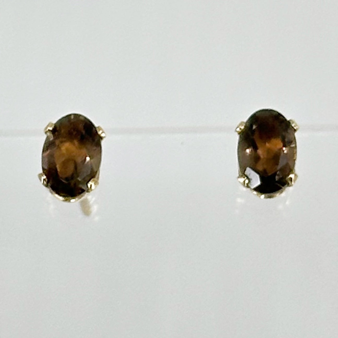 Gold Vermeil sterling silver smoky quartz stud earrings