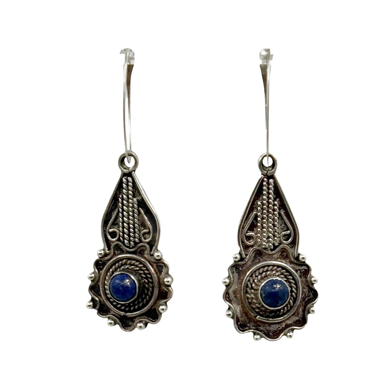 tribal Sterling silver lapis lazuli cabochon drop earrings - GM136